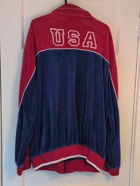 USA Red and Navy Varsity-Style Bomber Jacket